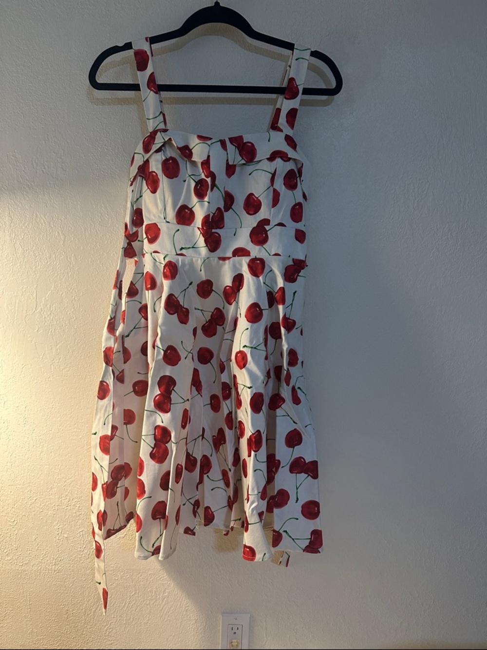 Cherry Print White Rockabilly  - Sleeveless Summer Dress